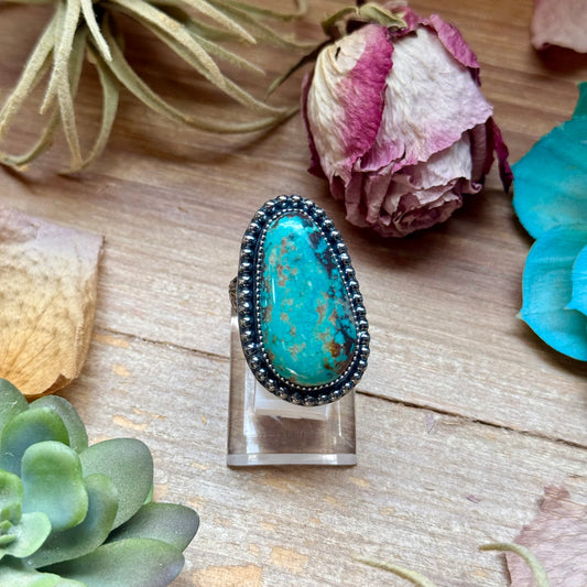 MJ turquoise ring in sterling silver with adjustable band handmade in-house in the USA

