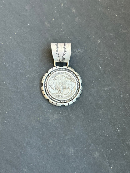 Sterling Silver Buffalo Nickel Pendant – Rope Border – Artist Jason Ogg
