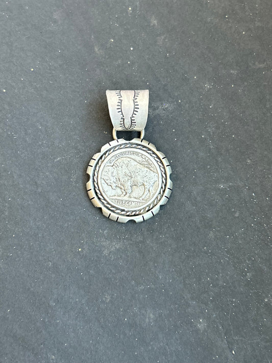 Sterling Silver Buffalo Nickel Pendant – Rope Border – Artist Jason Ogg