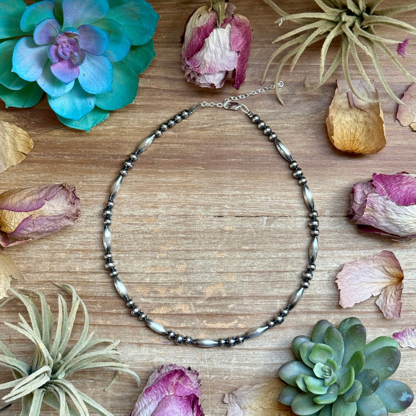 15 inch sterling silver torpedo bead necklace with 5mm and 6mm pearls handmade by The Bijoux FAB
