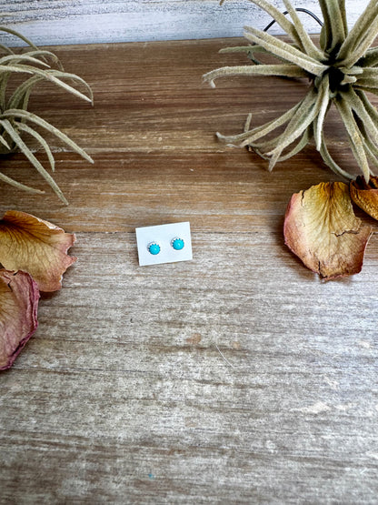 Mini Stud Earrings – Turquoise – Sterling Silver – Handmade by Linda Yazzie, Navajo Artist