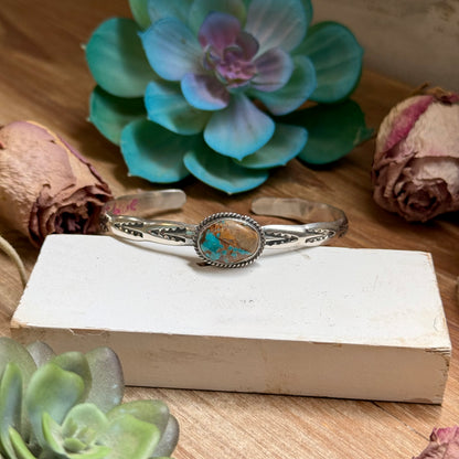 120 Sterling Silver Easter Blue Turquoise Stamped Stacking Cuff by Jason Ogg