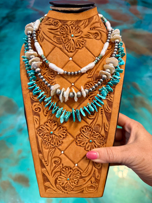 Jaci Stack – White Shell, Mother of Pearl & Turquoise Necklaces