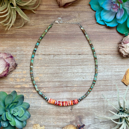 Green Turquoise & Orange Spiny Oyster Fall Necklace