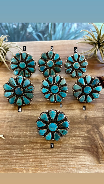 Blue flowers turquoise rings