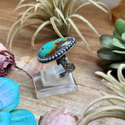 MJ Blue Turquoise Ring – Sterling Silver Adjustable Band