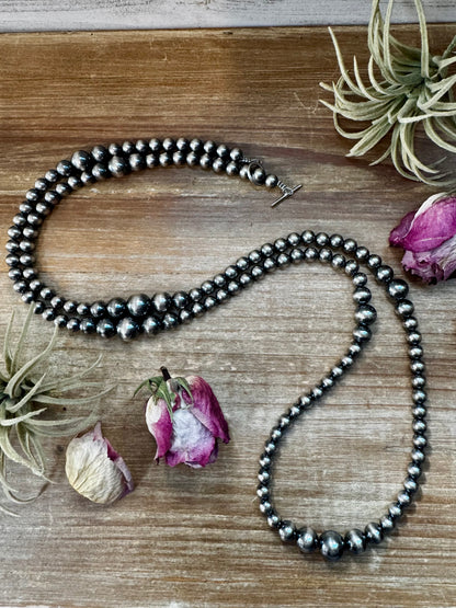 46.5-inch graduated sterling silver pearl necklace from 8mm to 14mm, handmade by The Bijoux FAB in the USA, NFR Collection