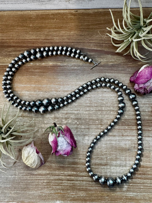 46.5-inch graduated sterling silver pearl necklace from 8mm to 14mm, handmade by The Bijoux FAB in the USA, NFR Collection