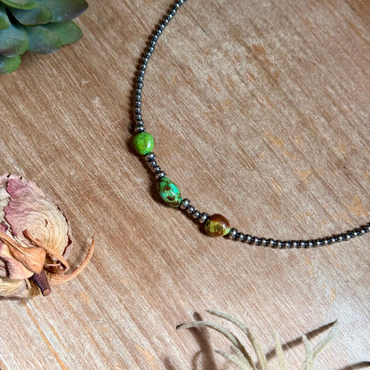 3mm Sterling Silver Pearl & Sonoran Gold Turquoise Necklace