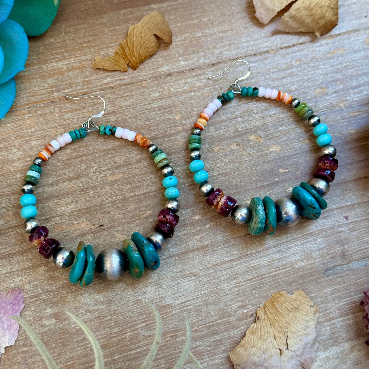 One of a Kind Mixed Stone & Sterling Hoop Earrings - Made by Jaci