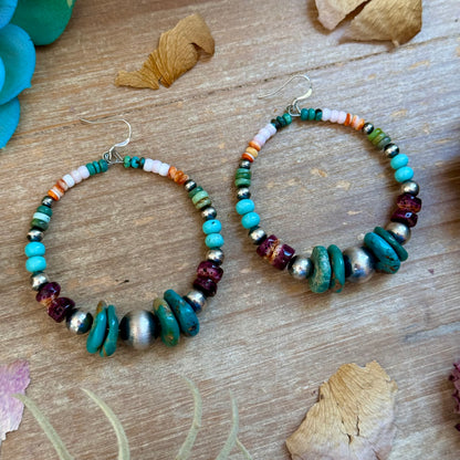 One of a Kind Mixed Stone & Sterling Hoop Earrings - Made by Jaci