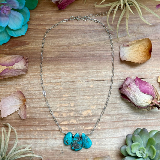 15 inch turquoise teardrop silver plated paperclip chain necklace handmade by The Bijoux FAB
