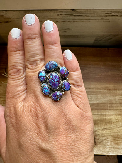 Cluster rings - Purple Mojave - adjustable - ring and sterling silver