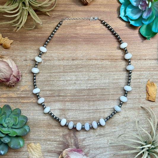 Faceted Moonstone & Sterling Silver Pearl Necklace