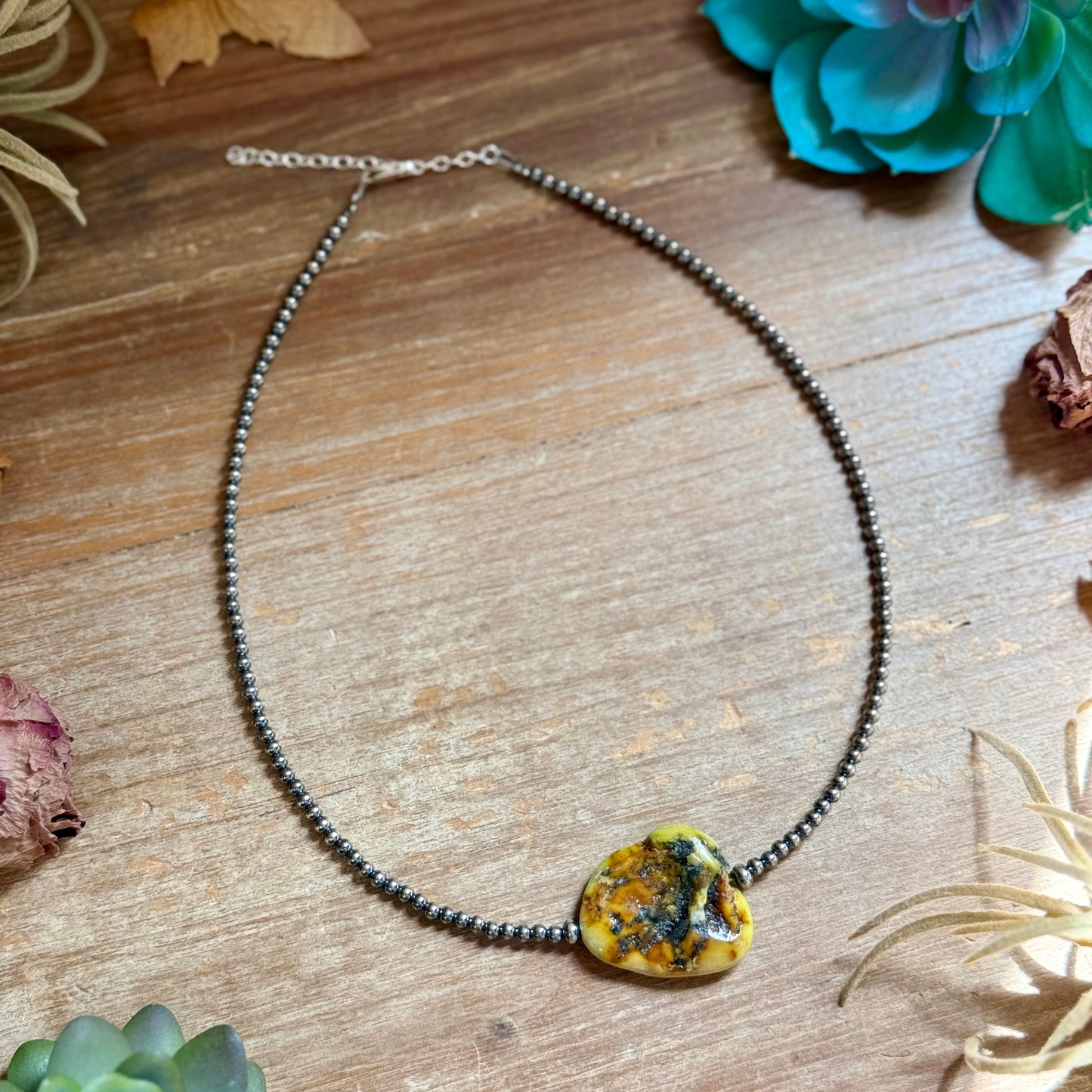 3mm Sterling Silver Pearl & Palomino Variscite Necklace