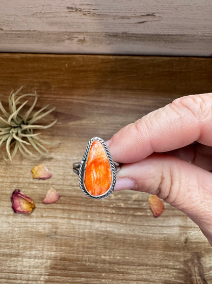 Ring - Size 7 -Red Spiny & Sterling Silver