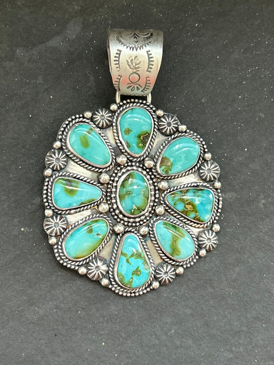 Sterling Silver Sonoran Mountain Turquoise Cluster Pendant – Fits Up to 15mm Beads – Artist Shay Pfeiffer