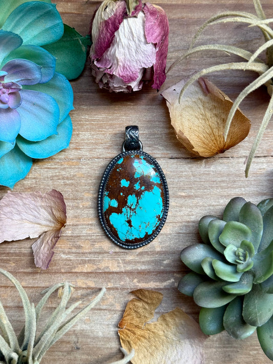 Large sterling silver turquoise pendant fitting 6mm pearls handmade in-house in the USA by The Bijoux FAB