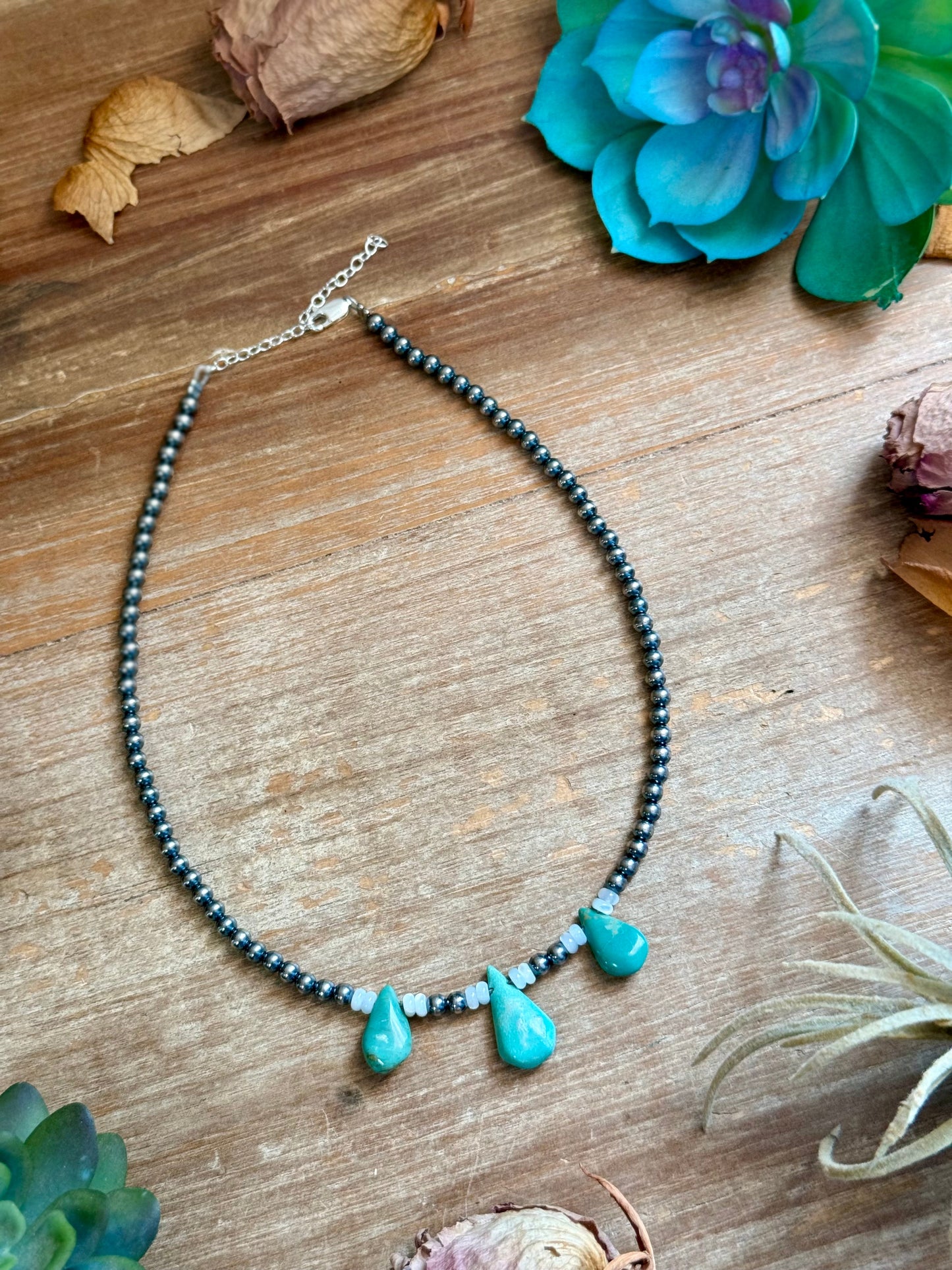 Turquoise Teardrop & Freshwater Pearl Necklace