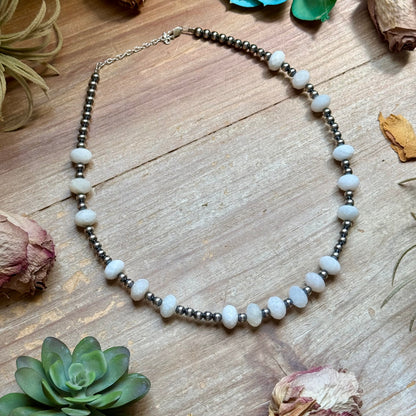 Faceted Moonstone & Sterling Silver Pearl Necklace