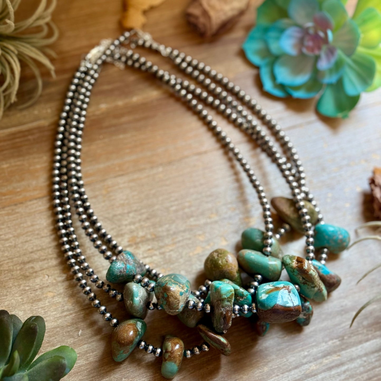 Chunky Green Turquoise Nugget Necklace – 19" Plus Extender