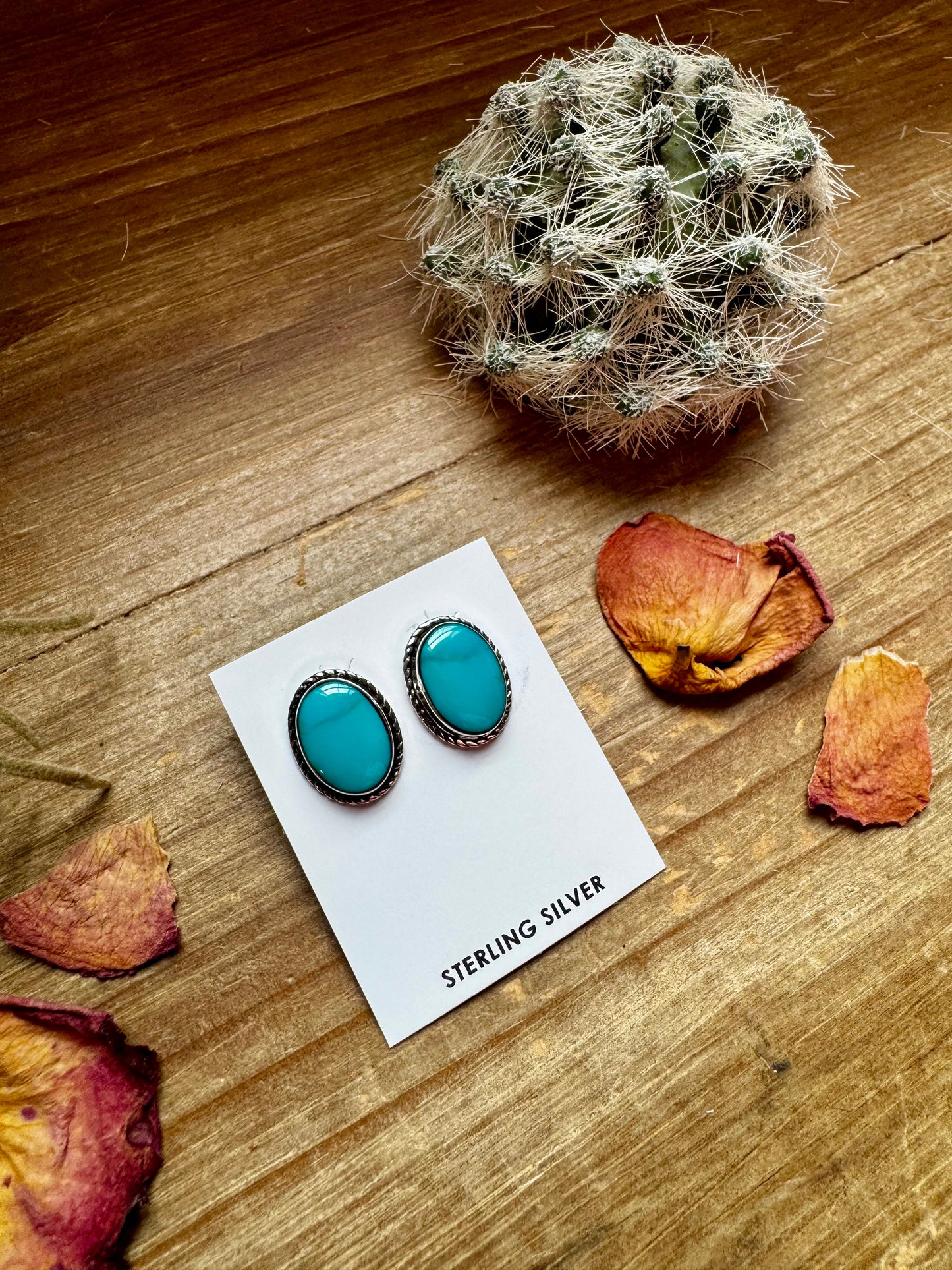 Stud Oval Turquoise Earrings& Sterling Silver