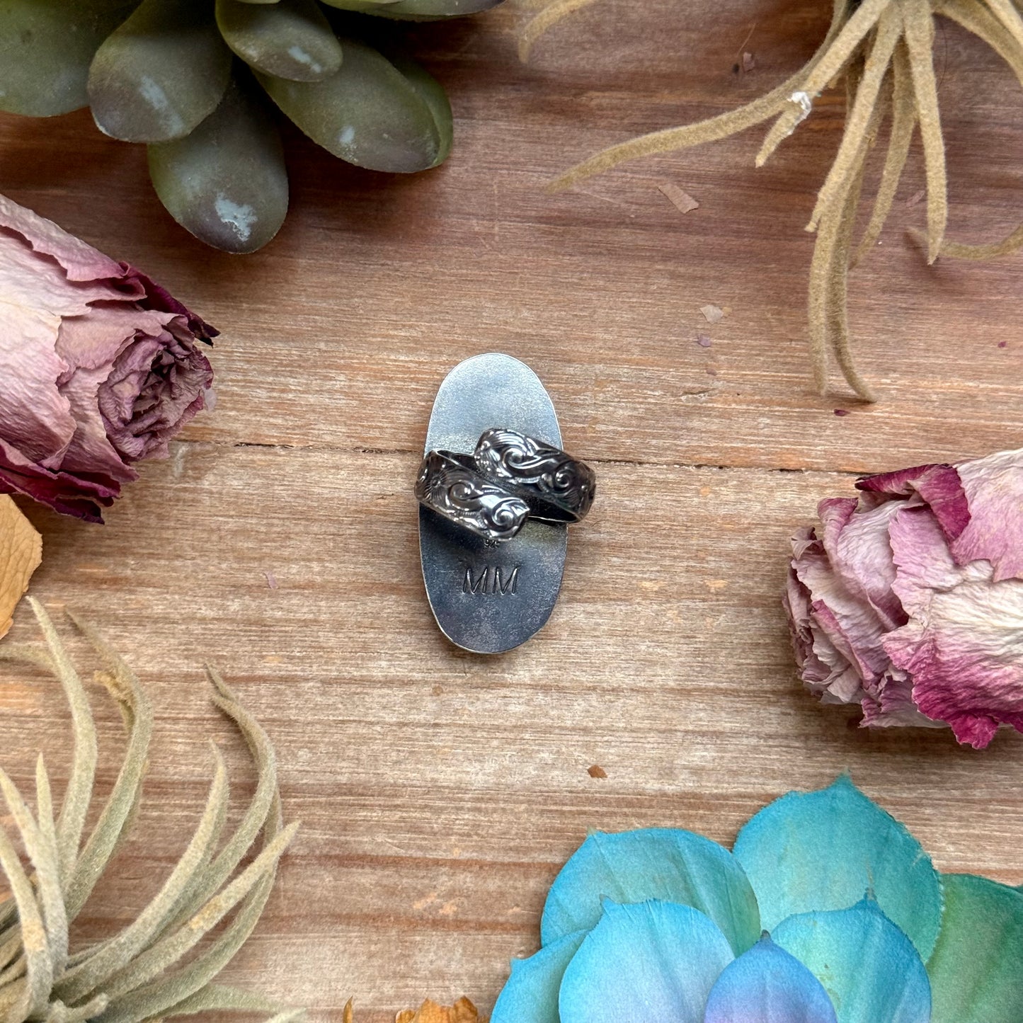 MJ Long Turquoise Ring – Sterling Silver Adjustable Band