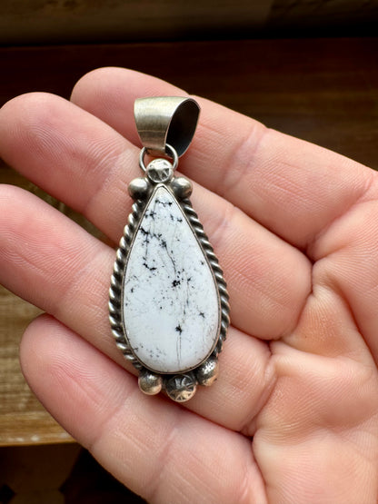 Teardrop Pendant - White Buffalo & Sterling Silver