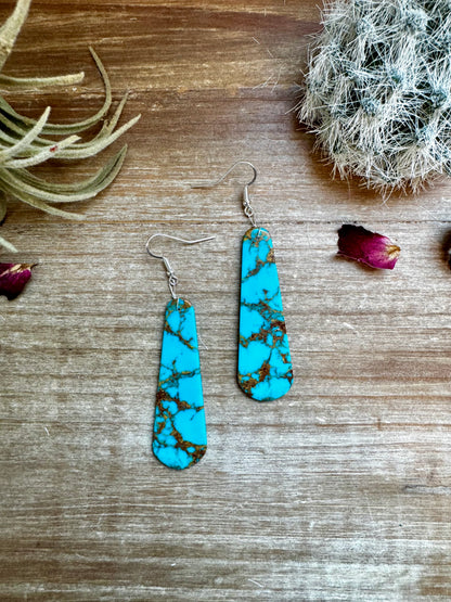 Turquoise block white tear drop earrings