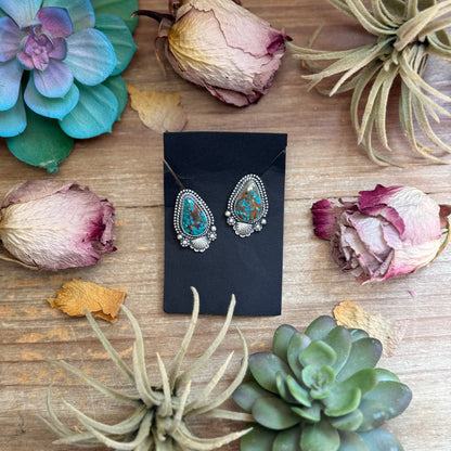 41 - Sterling Silver Easter Blue Turquoise Stud Earrings by Shay Pfeiffer