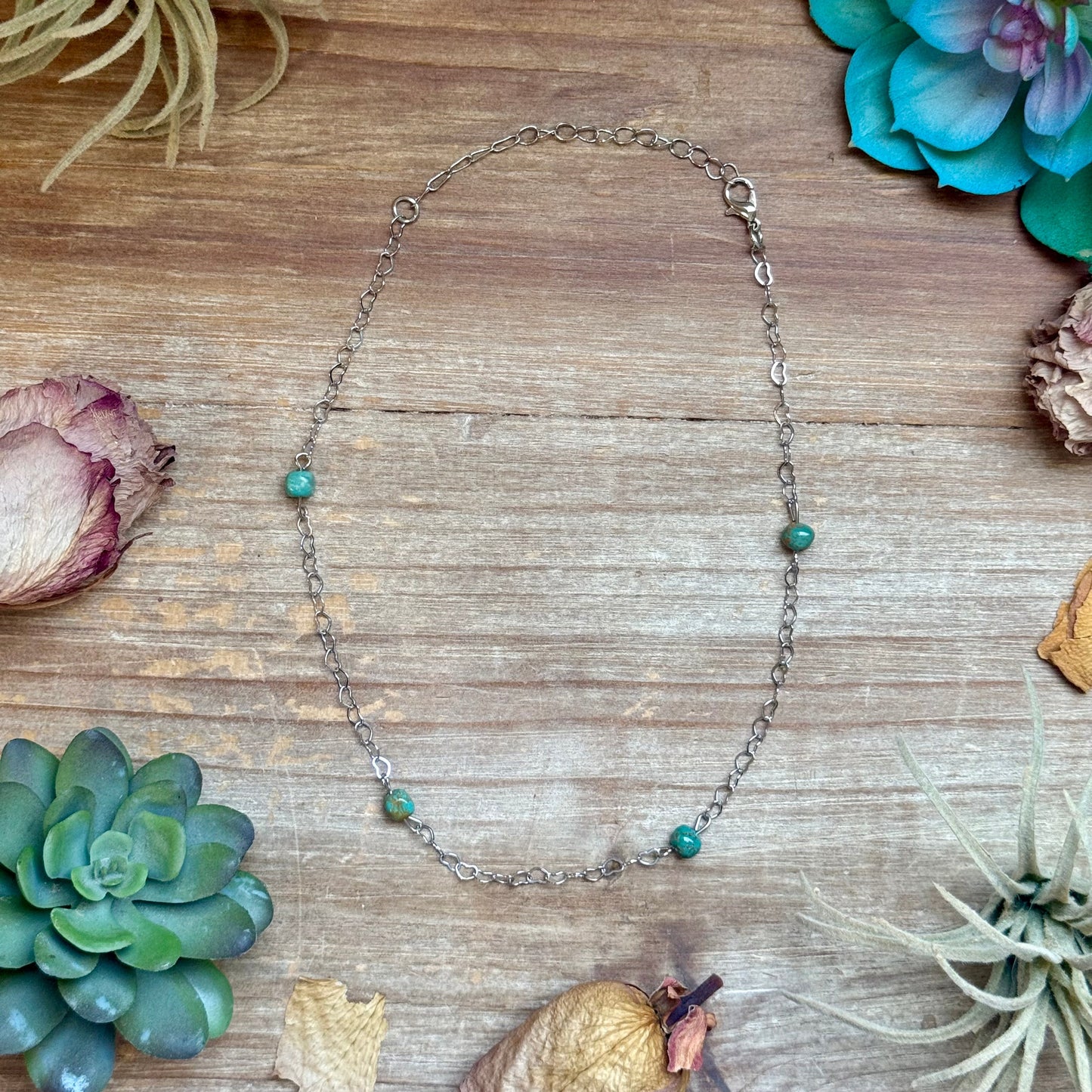 Turquoise Nugget & Heart Chain Necklace
