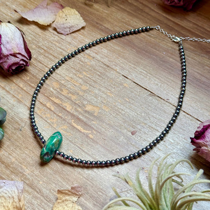 16” Green & Brown Turquoise Necklace – Sterling Silver