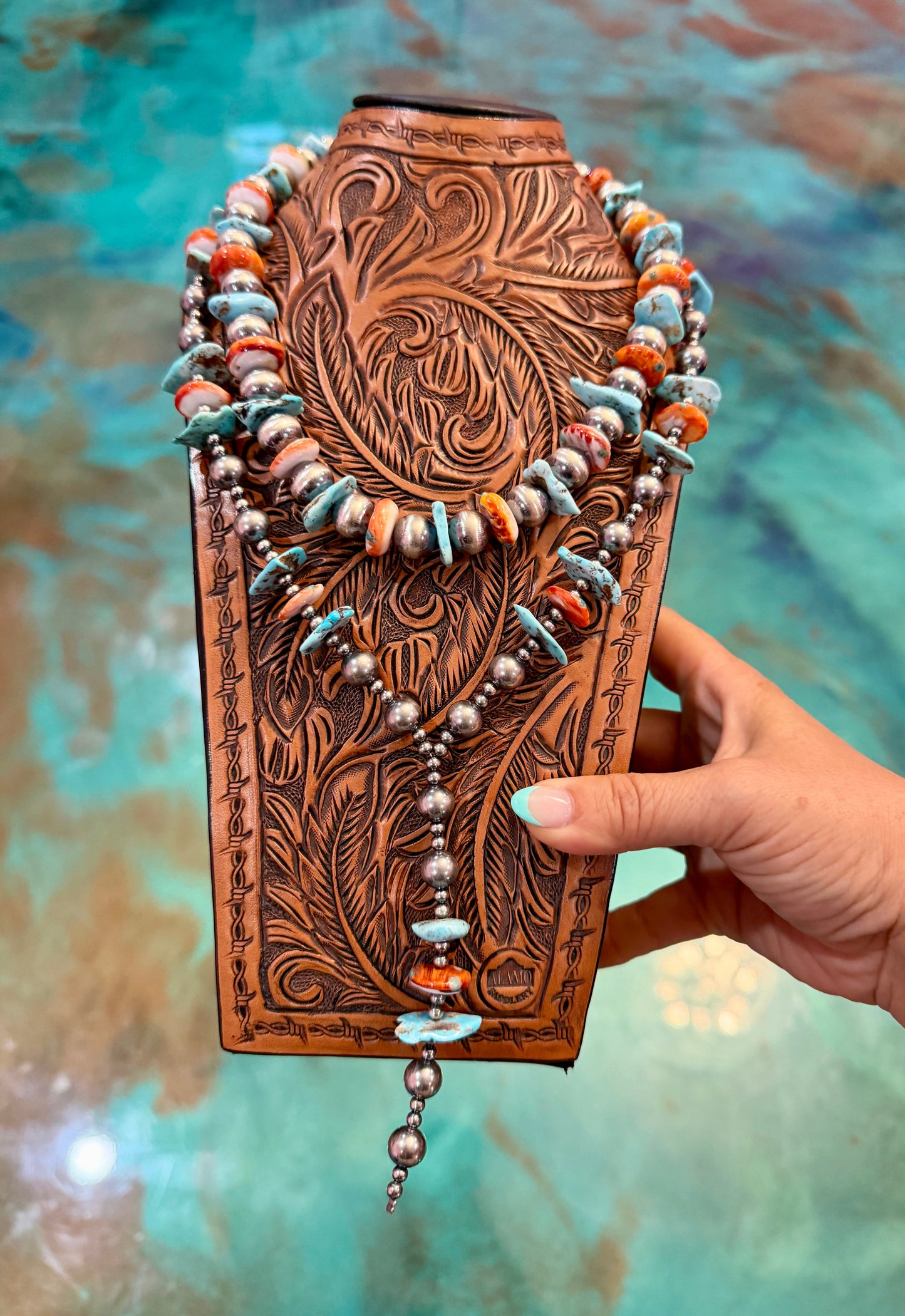 Jaci Two-Necklace Turquoise & Orange Spiny Oyster Inlay Stack