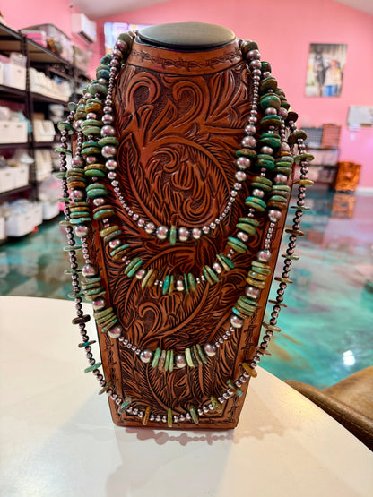 Jaci Stack – Green Turquoise & Sterling Silver Pearl Necklaces
