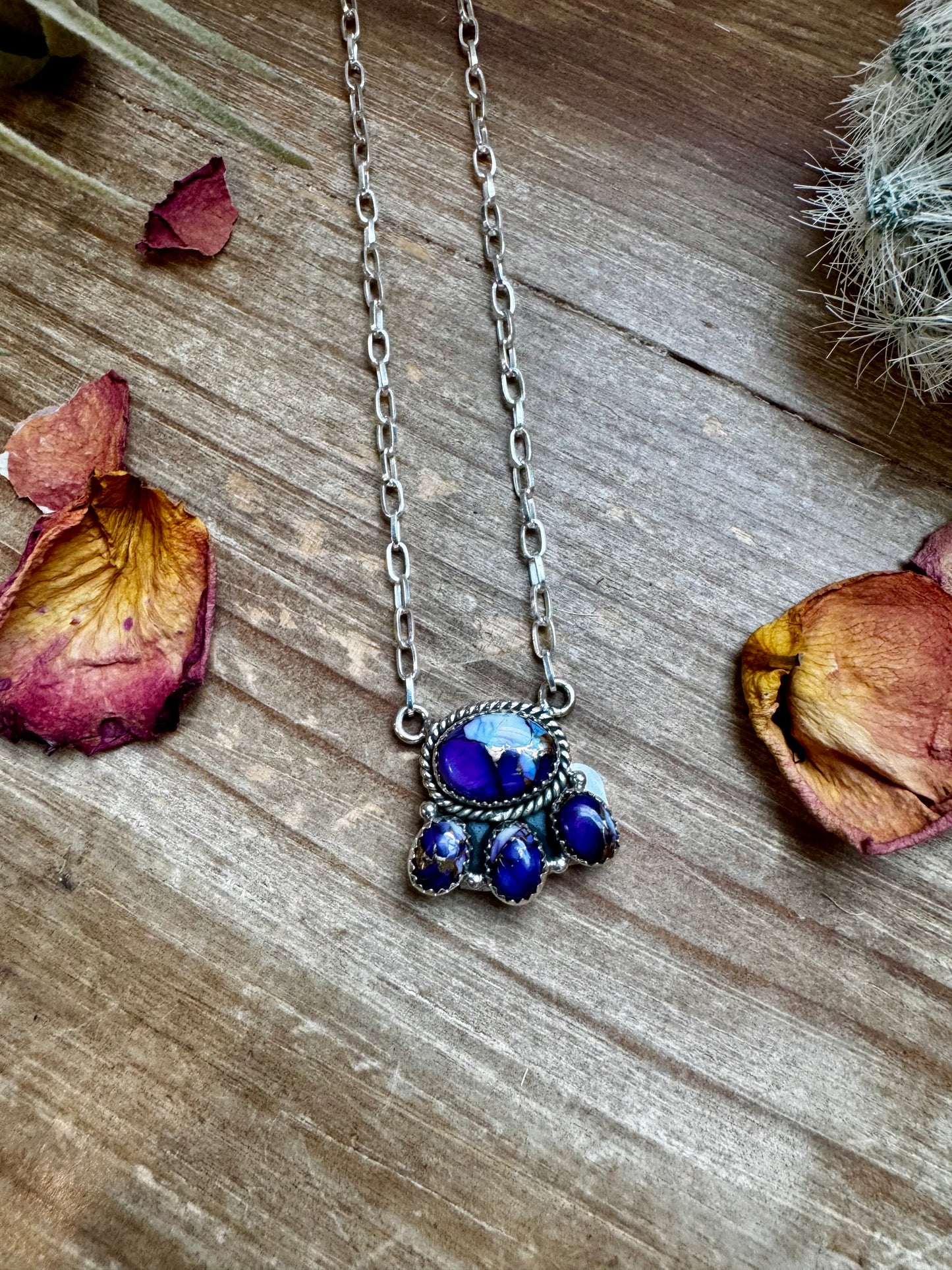 Cluster Necklace Violet Rose & Sterling Silver