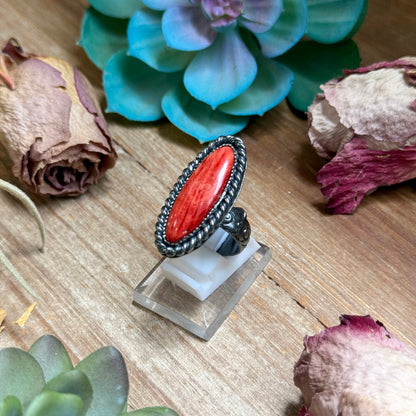 MJ Red Spiny Ring – Sterling Silver