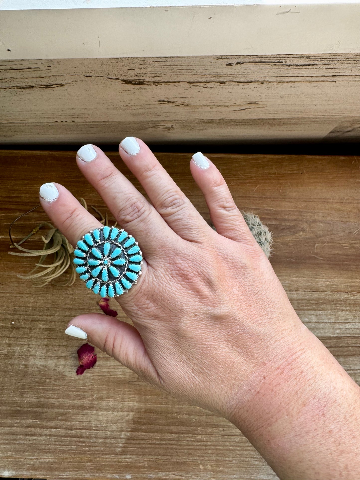 Big ring- size 8 - Kingman turquoise ring and sterling silver