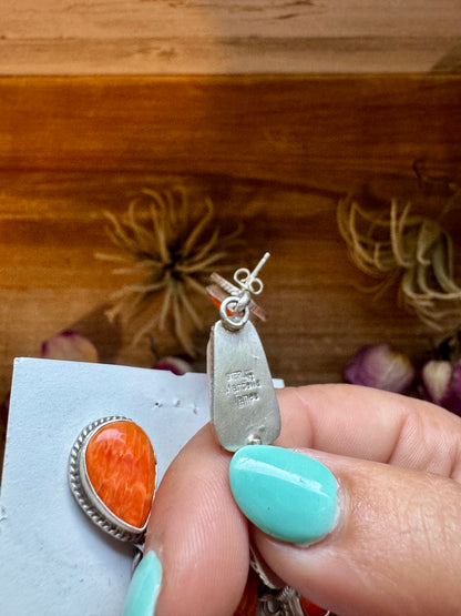 Spiny Oyster Dangle Earrings – Sterling Silver – Native Made by Marcella James