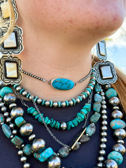 Sterling Silver Choker with Turquoise Pendant – 13”