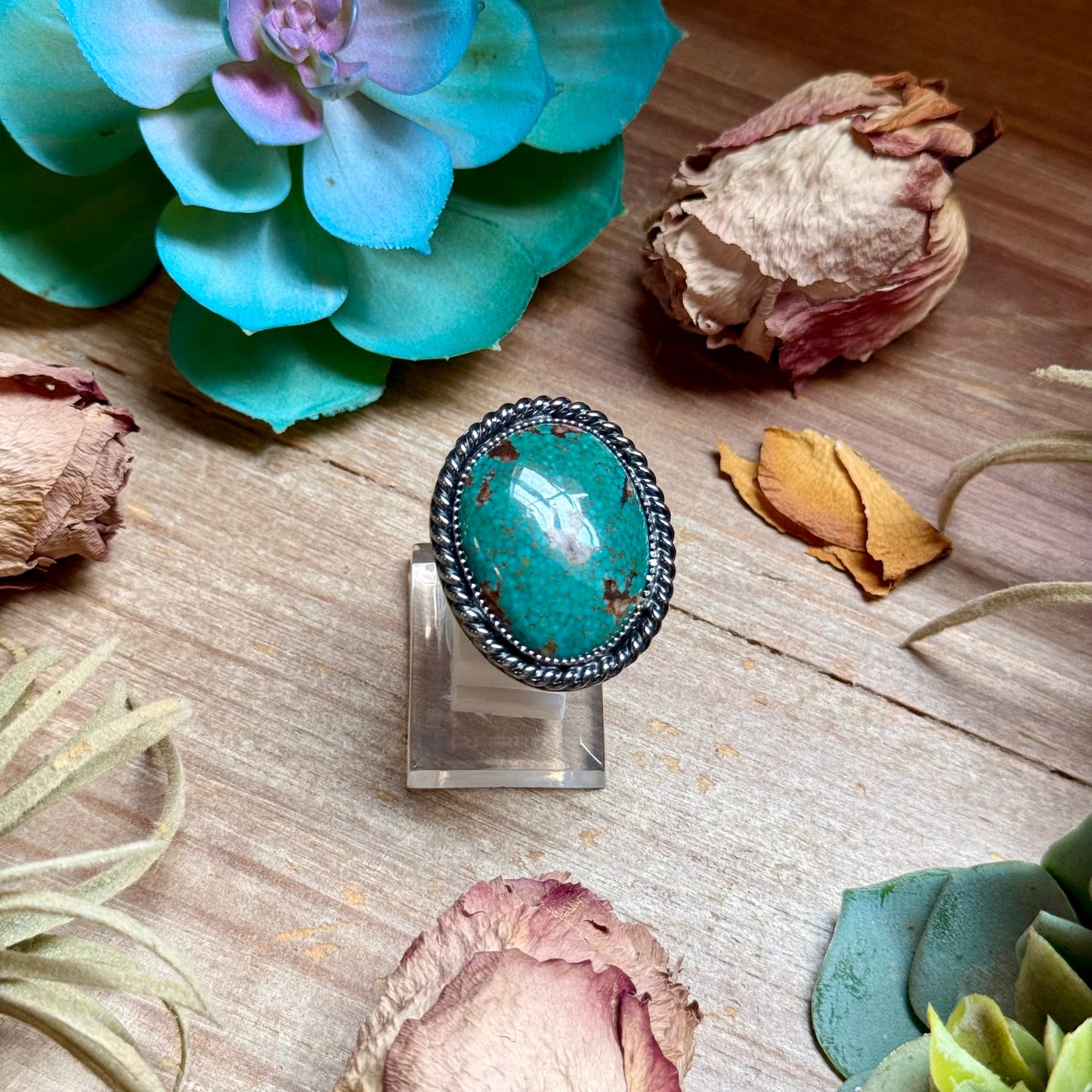 MJ Dark Turquoise Adjustable Sterling Silver Ring