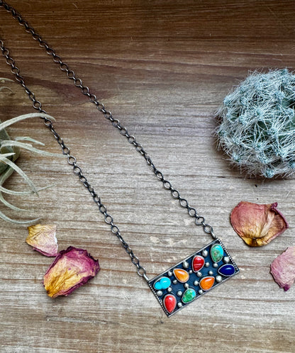 20 inch Bar Necklace - Mix Stones turquoise and spiny