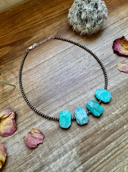 Amazonite Peruvian choker and Sterling Silver Pearls