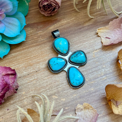 Turquoise Cross Pendant – Sterling Silver (Fits 8mm Pearls)