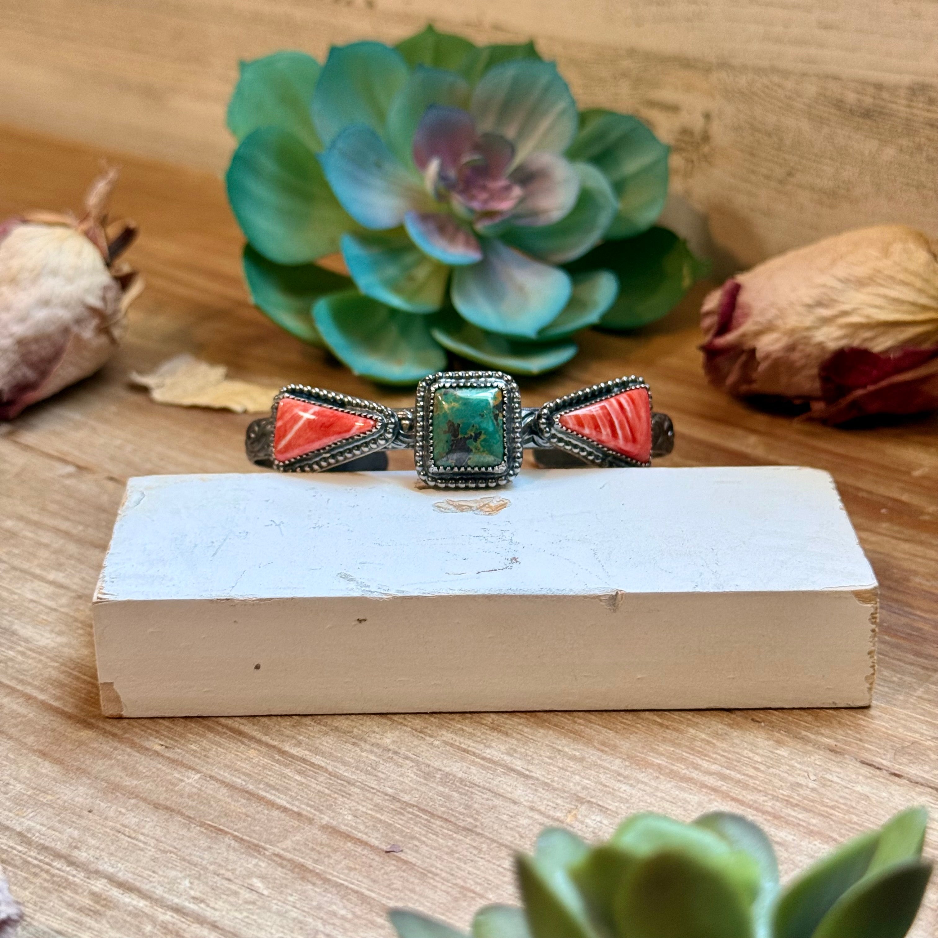 MJ Turquoise & Red Spiny Oyster Sterling Silver Cuff – The Bijoux