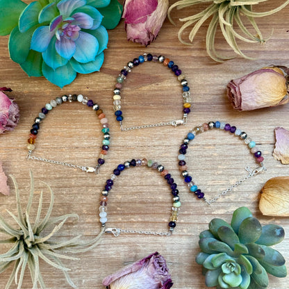 6.25 inch mixed gemstone bracelet with 6mm sterling silver pearls handmade by The Bijoux FAB
