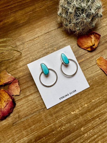 Dangle Earrings Hoop Turquoise & Sterling Silver