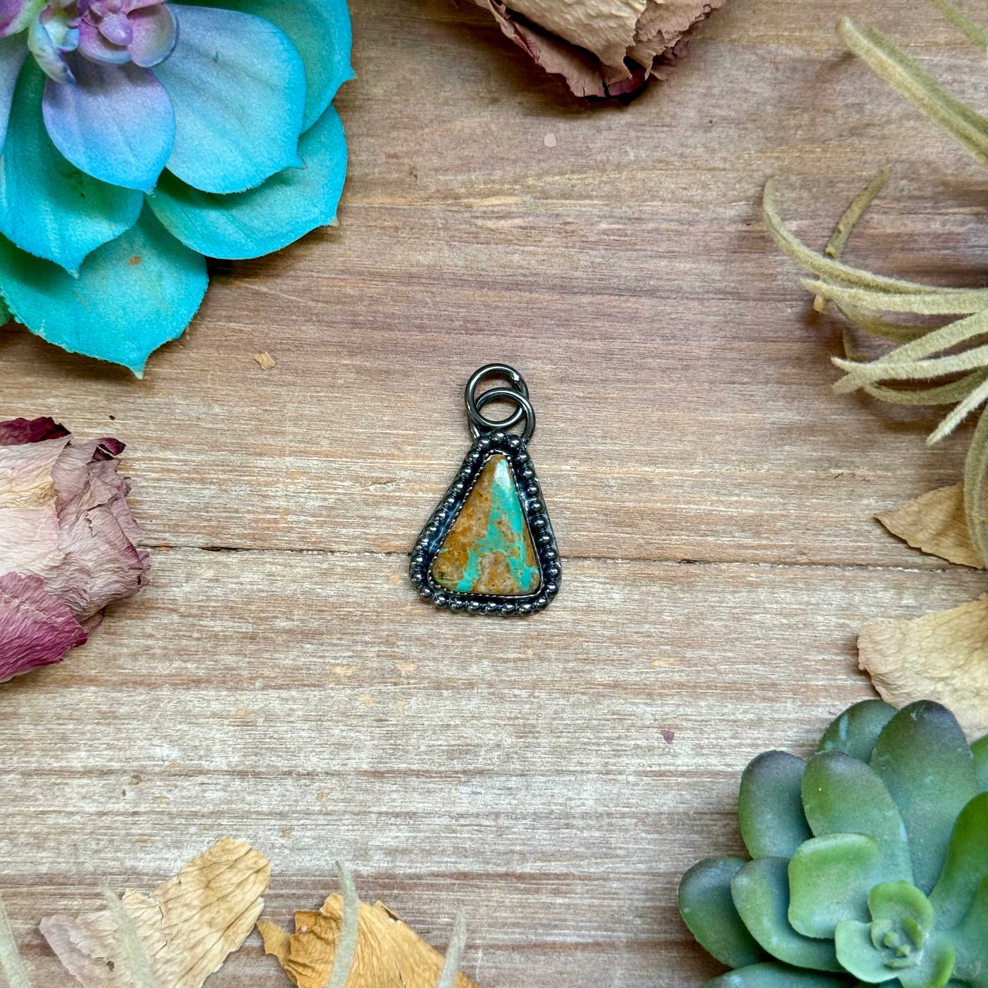 Triangle Royston turquoise sterling silver charm with free sterling silver necklace handmade by The Bijoux FAB