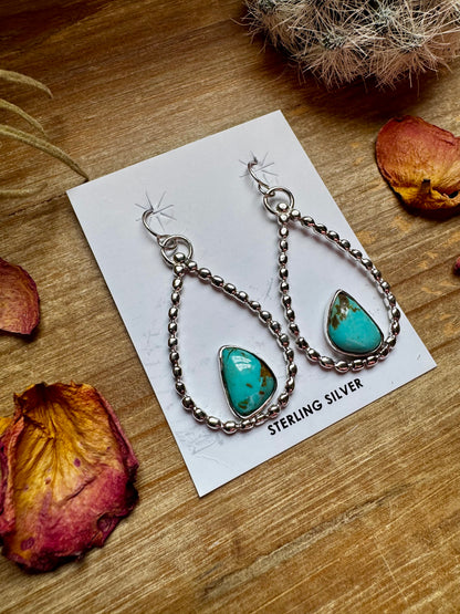 Long Dangle Earrings Hoop Turquoise & Sterling Silver Option II