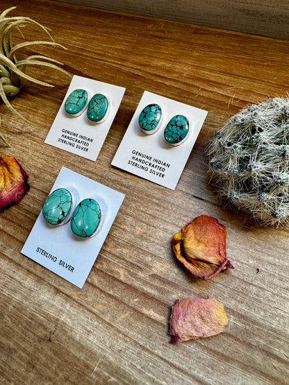 Stud Earrings - Turquoise oval stud earrings