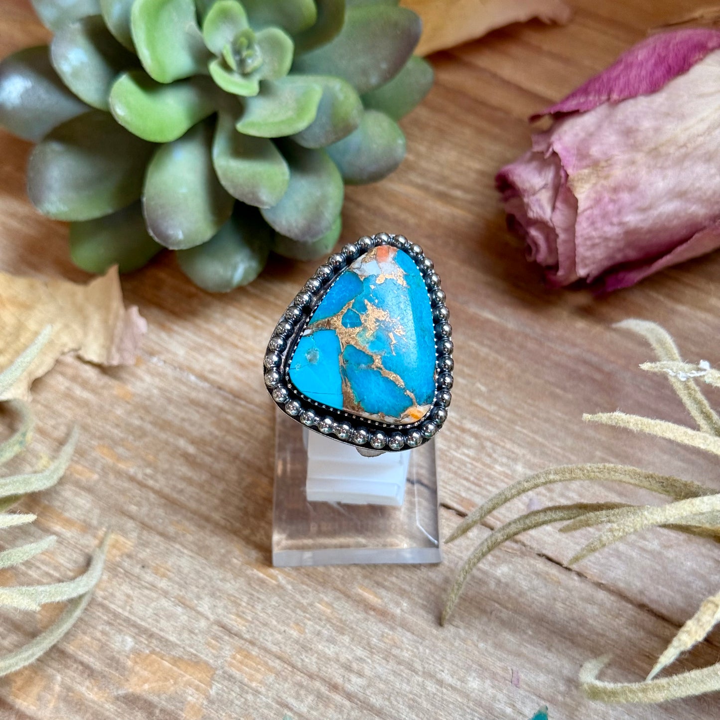 MJ Turquoise Mohave & Spiny Oyster Ring – Sterling Silver Adjustable Band